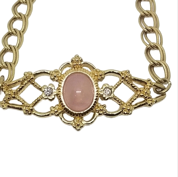 AVON 1993 GOLDTONE & GENUINE ROSE QUARTS DAINTY CHAIN BRACELET - Picture 5 of 8